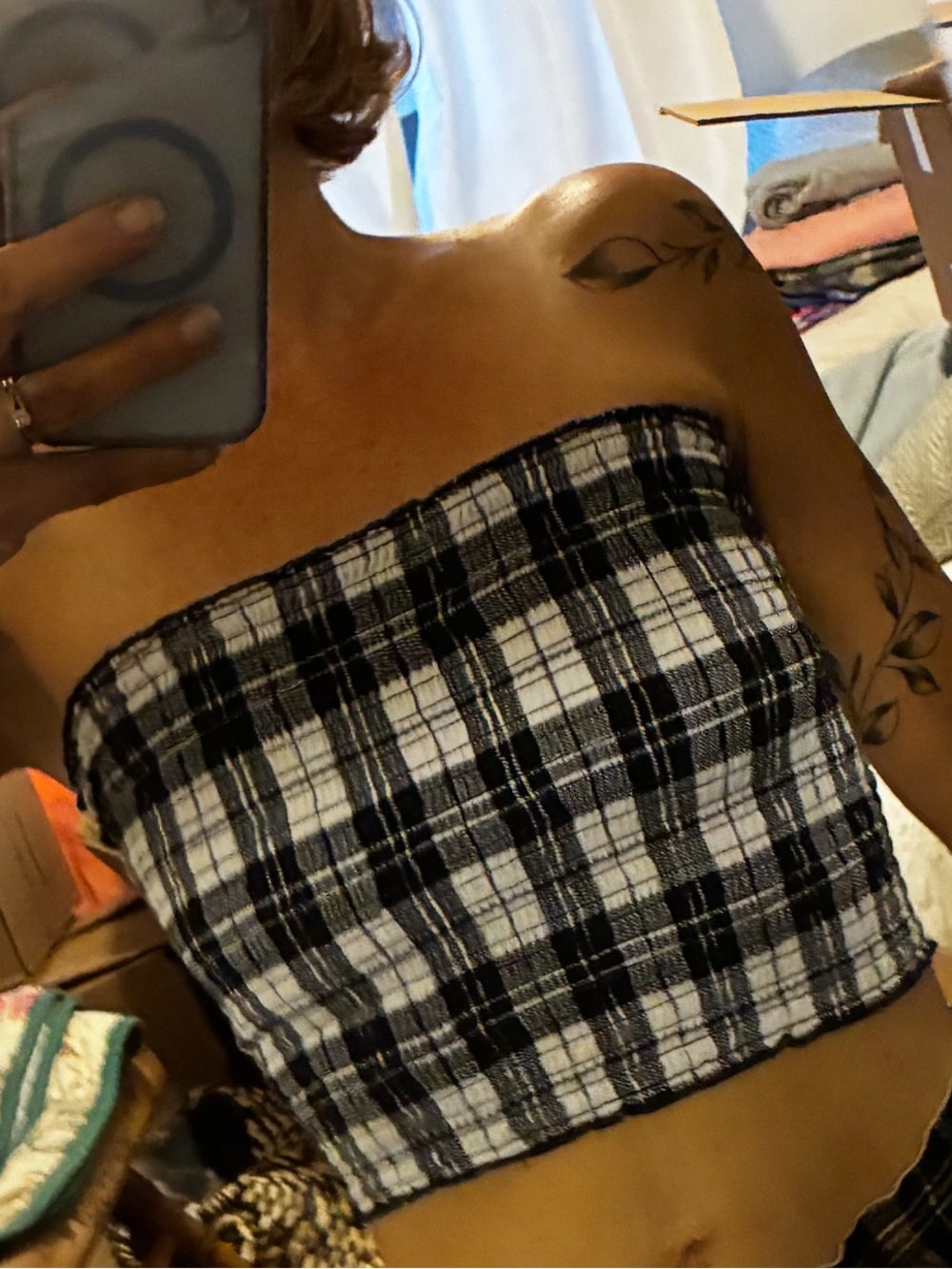 BOGO FREE- Hollister Y2K/Black & White Plaid Crop Top- Like New- Size Large